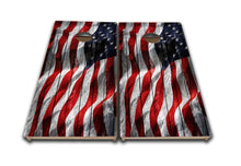 US Flag Waving on Wood Planks