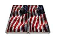 US Flag Waving on Wood Planks