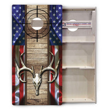 Buck Deer Skull on Wood Planks with US Flag