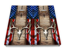Buck Deer Skull on Wood Planks with US Flag