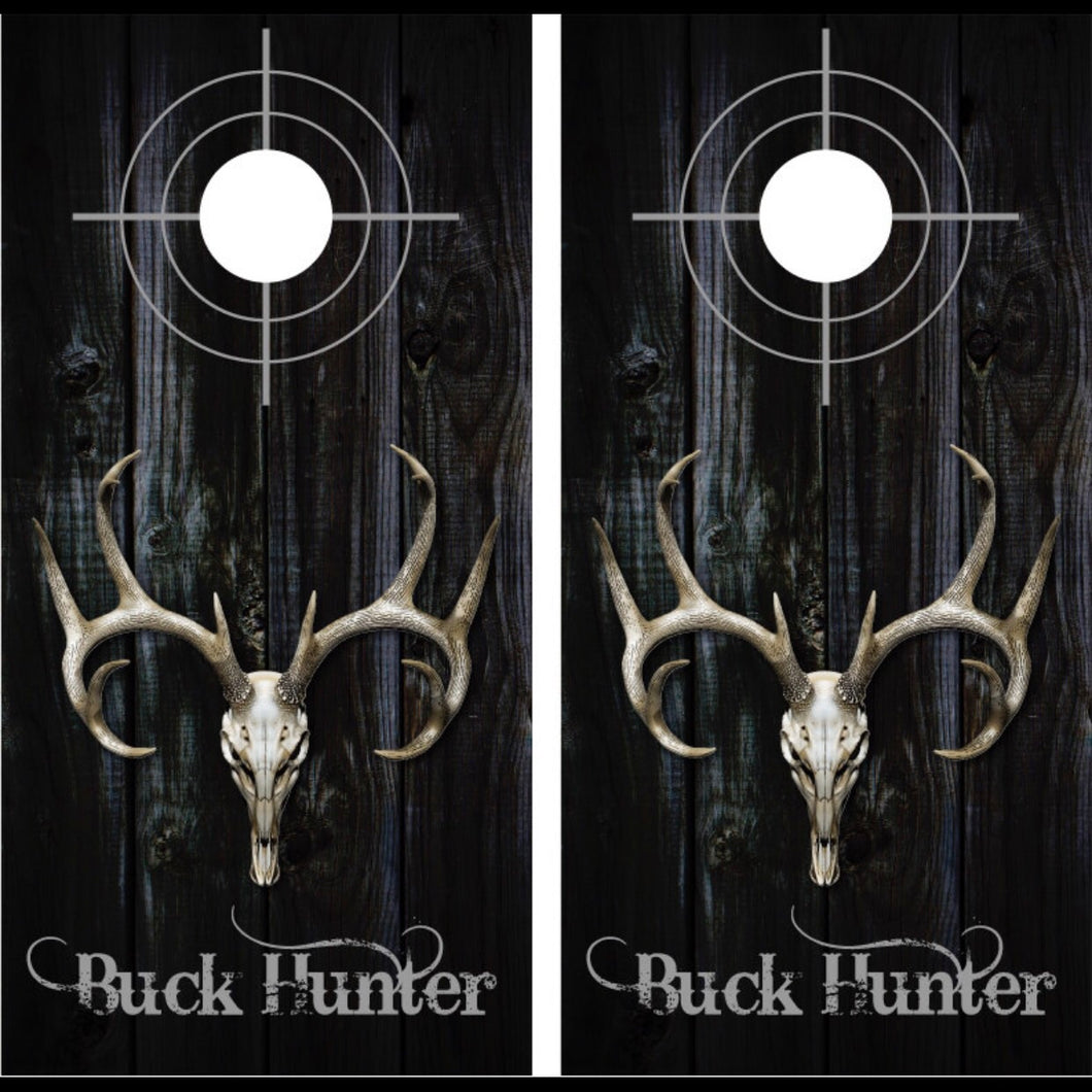 Buck Deer Skull on Black Distressed Wood