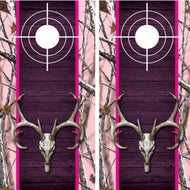 Buck Deer Skull on Purple Wood Plank and Pink Camo